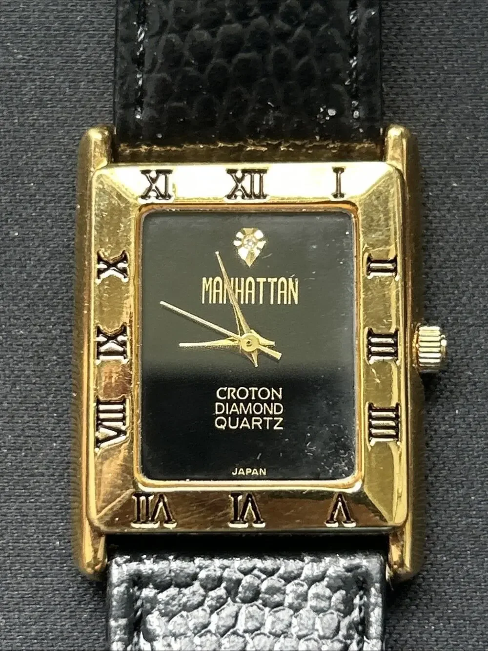 Manhattan Croton Gold Tone Black Dial And Band Women’s Quartz Watch